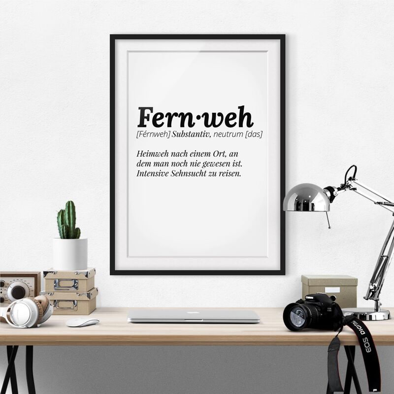 

Póster enmarcado - The Definition Of Wanderlust Dimensión LxA: 24cm x 18cm, Marco: Negro