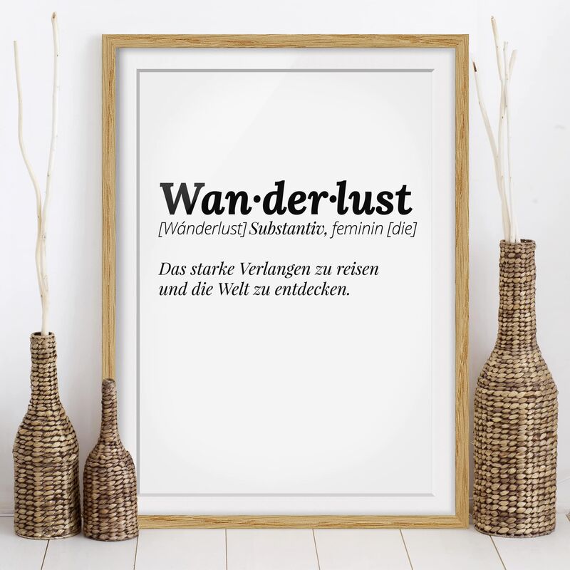 

Póster enmarcado - The Definition Of Wanderlust Dimensión LxA: 100cm x 70cm, Marco: Roble