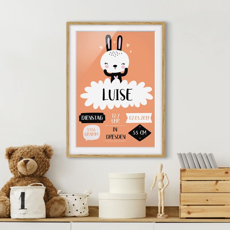 

Póster enmarcado - The Happy Bunny - Custom Text Dimensión LxA: 70cm x 50cm, Marco: Roble