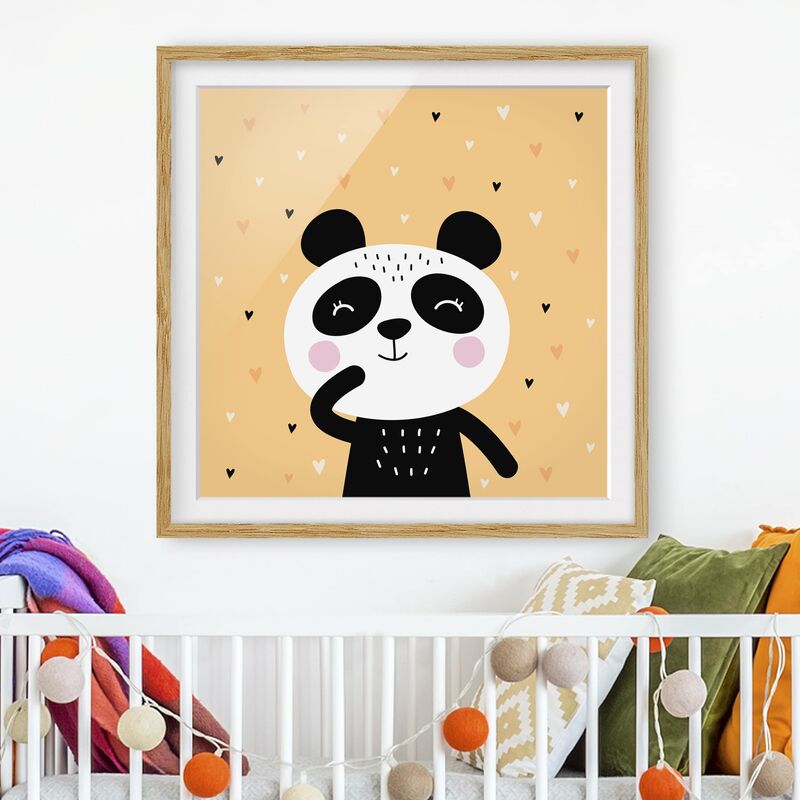 

Póster enmarcado - The Happy Panda Dimensión LxA: 50cm x 50cm, Marco: Roble
