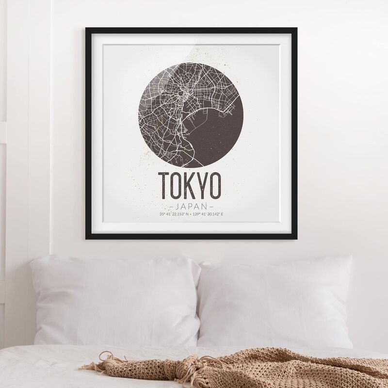 

Póster enmarcado - Tokyo City Map - Retro Dimensión LxA: 50cm x 50cm, Marco: Negro