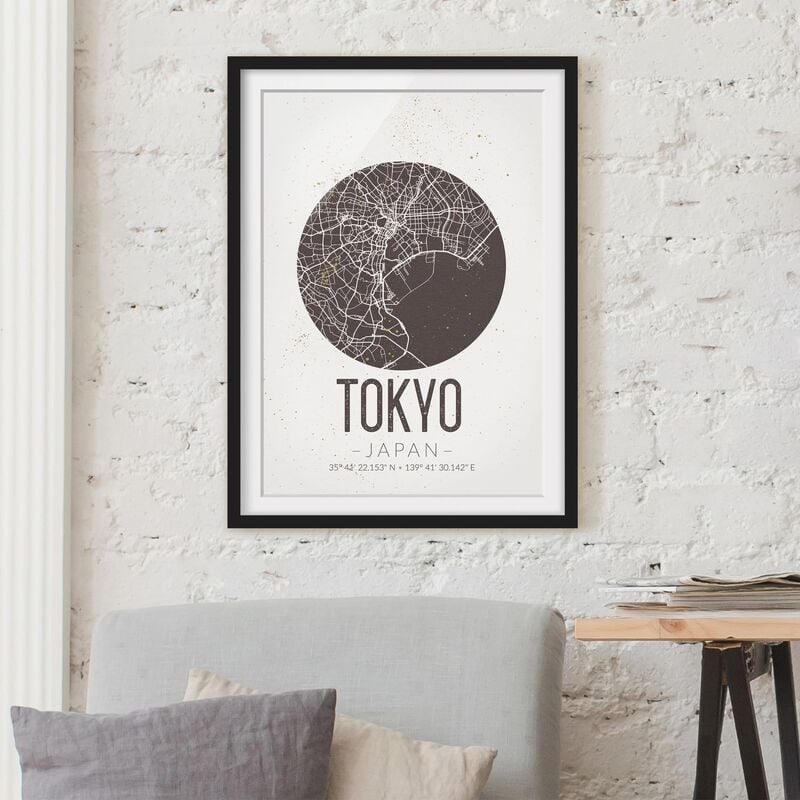 

Póster enmarcado - Tokyo City Map - Retro Dimensión LxA: 40cm x 30cm, Marco: Negro