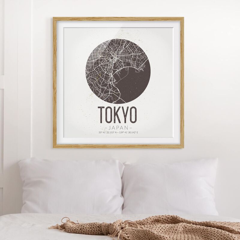 

Póster enmarcado - Tokyo City Map - Retro Dimensión LxA: 50cm x 50cm, Marco: Roble