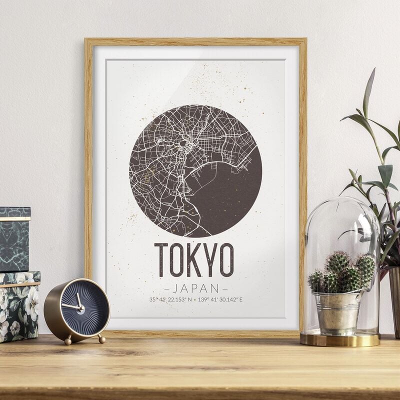 

Póster enmarcado - Tokyo City Map - Retro Dimensión LxA: 24cm x 18cm, Marco: Roble