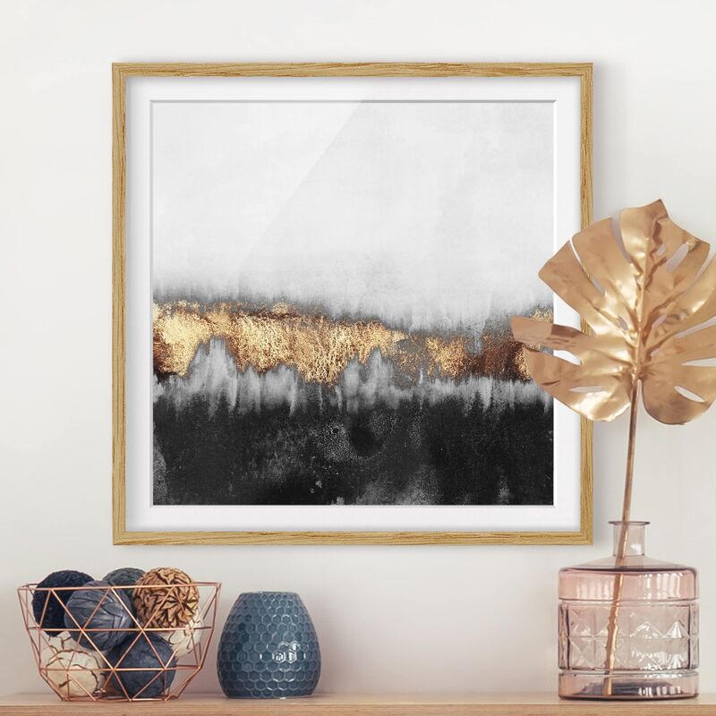 

Póster enmarcado - Tracce d'oro in acquerello Dimensión LxA: 70cm x 70cm, Marco: Roble