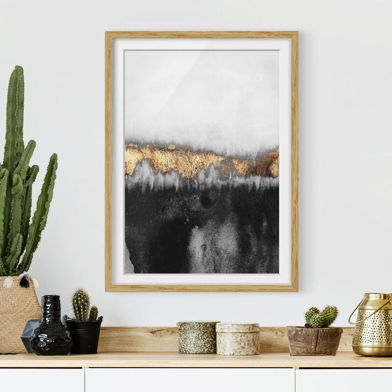 

Póster enmarcado - Tracce d'oro in acquerello Dimensión LxA: 24cm x 18cm, Marco: Roble