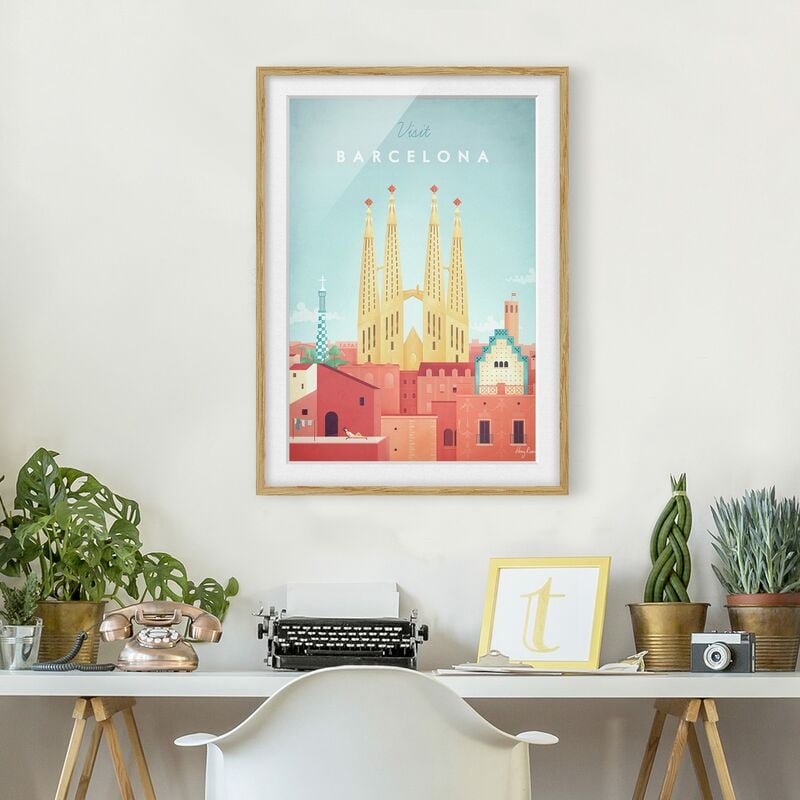 

Póster enmarcado - Poster viaggio - Barcellona Dimensión LxA: 24cm x 18cm, Marco: Roble