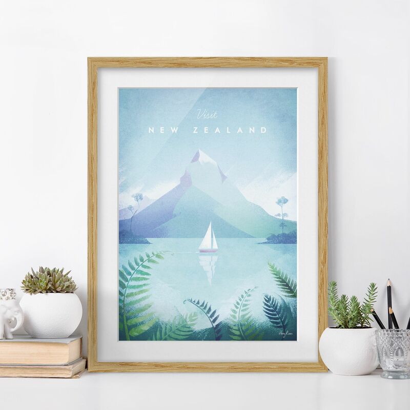 

Póster enmarcado - Poster Viaggi - Nuova Zelanda Dimensión LxA: 70cm x 50cm, Marco: Roble