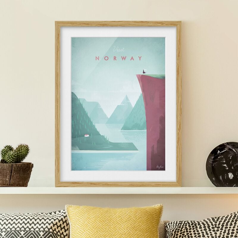 

Póster enmarcado - Poster di viaggio - Norvegia Dimensión LxA: 70cm x 50cm, Marco: Roble