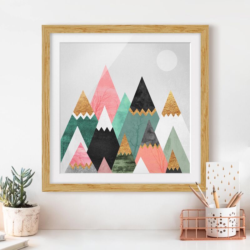 

Póster enmarcado - Triangolari Monti con suggerimenti d'oro Dimensión LxA: 20cm x 20cm, Marco: Roble