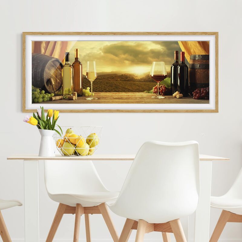 

Póster enmarcado - Vino Con Una Vista Dimensión LxA: 50cm x 130cm, Marco: Roble