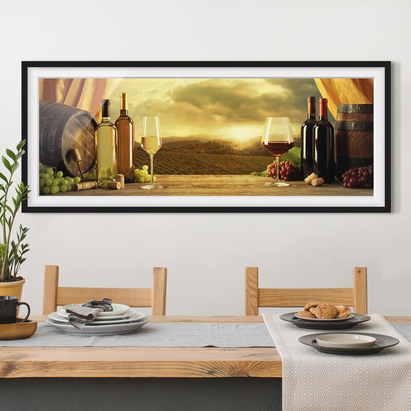 

Póster enmarcado - Vino Con Una Vista Dimensión LxA: 50cm x 130cm, Marco: Negro