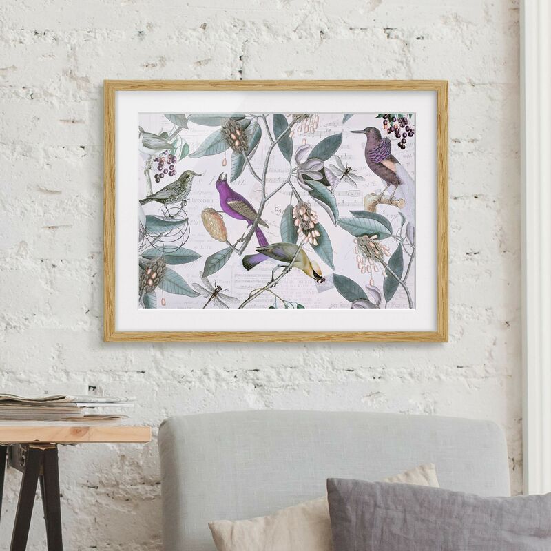 

Póster enmarcado - Vintage Collage - Nostalgic Birds Dimensión LxA: 40cm x 55cm, Marco: Roble