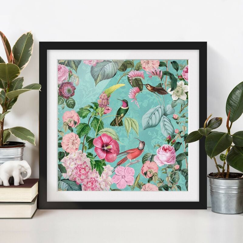 

Póster enmarcado - Vintage Collage - Colibrì In Paradise Dimensión LxA: 70cm x 70cm, Marco: Negro