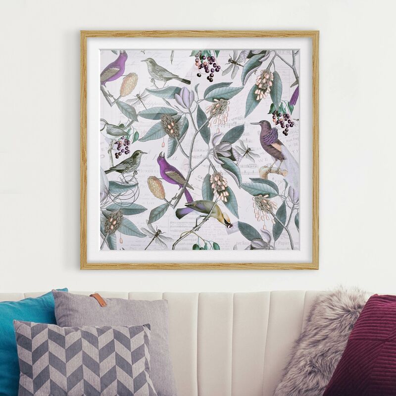 

Póster enmarcado - Vintage Collage - Nostalgic Birds Dimensión LxA: 50cm x 50cm, Marco: Roble