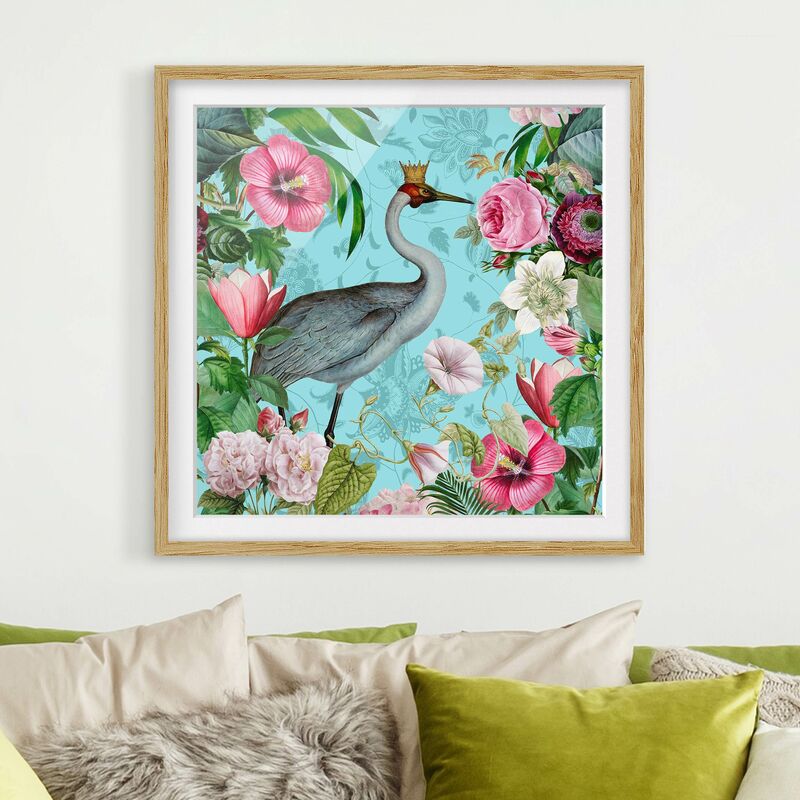 

Póster enmarcado - Vintage Collage - gru con Corona Dimensión LxA: 50cm x 50cm, Marco: Roble
