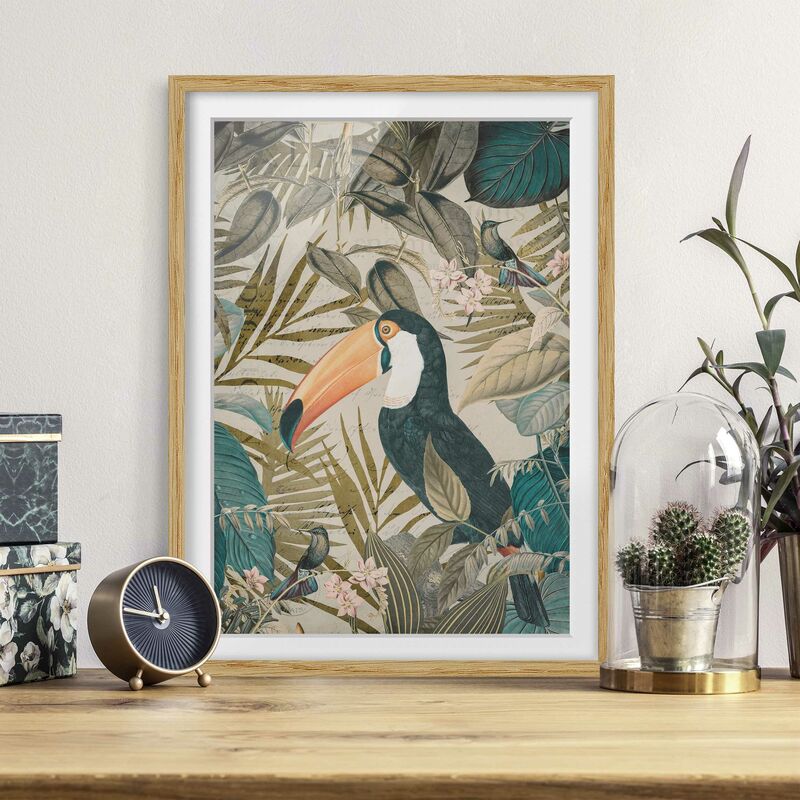 

Póster enmarcado - Vintage Collage - Toucan In The Jungle Dimensión LxA: 24cm x 18cm, Marco: Roble