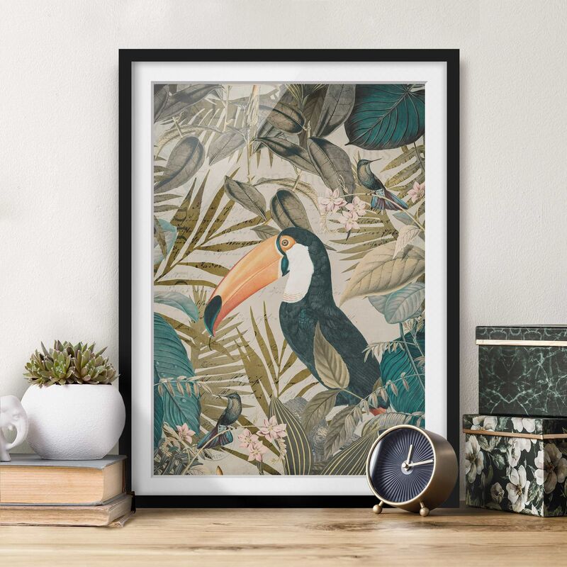 

Póster enmarcado - Vintage Collage - Toucan In The Jungle Dimensión LxA: 100cm x 70cm, Marco: Negro