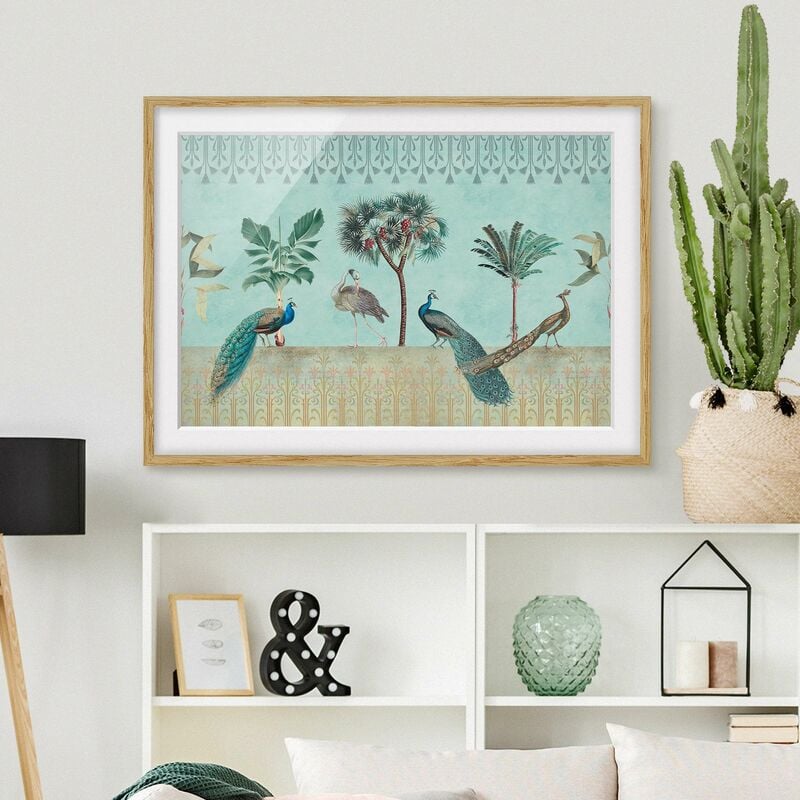 

Póster enmarcado - Vintage Collage - Uccello tropicale con palme Dimensión LxA: 18cm x 24cm, Marco: Roble