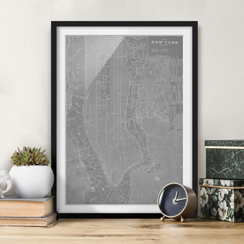 

Póster enmarcado - Vintage mappa di New York Manhattan Dimensión LxA: 40cm x 30cm, Marco: Negro