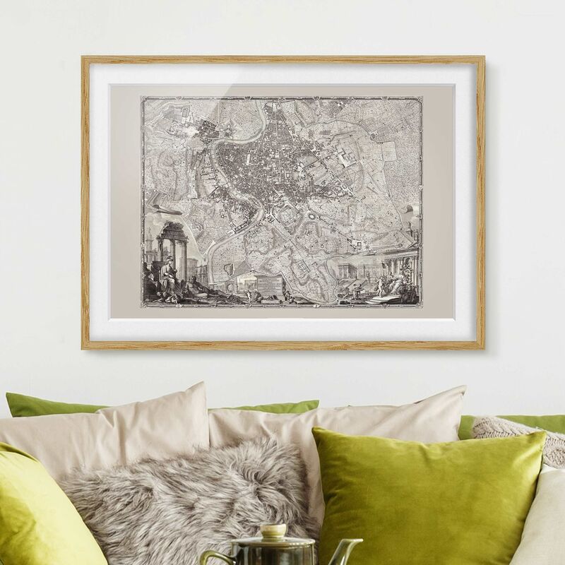 

Póster enmarcado - Vintage Mappa Roma Dimensión LxA: 30cm x 40cm, Marco: Roble