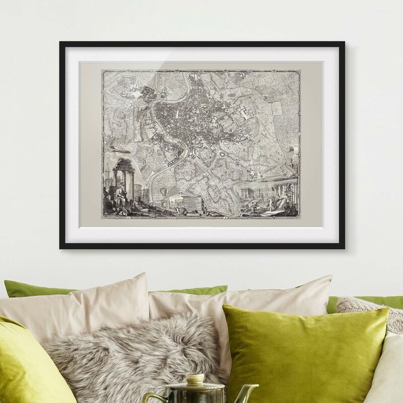 

Póster enmarcado - Vintage Mappa Roma Dimensión LxA: 70cm x 100cm, Marco: Negro