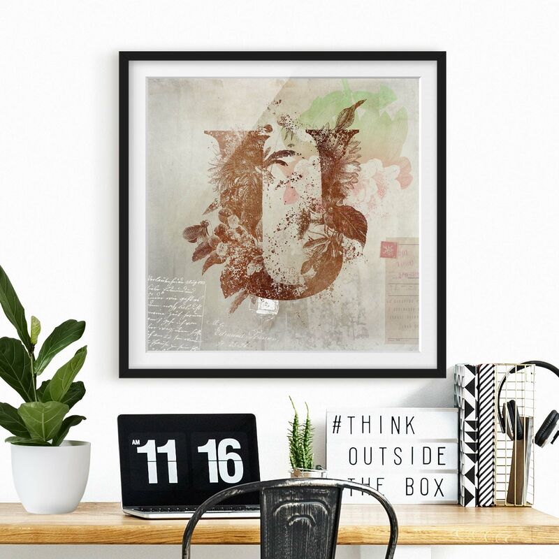 

Póster enmarcado - Vintage oro Alfabeto Lettera U Dimensión LxA: 30cm x 30cm, Marco: Negro