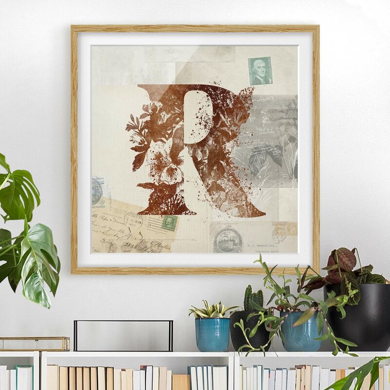 

Póster enmarcado - Vintage oro Alfabeto Lettera R Dimensión LxA: 30cm x 30cm, Marco: Roble