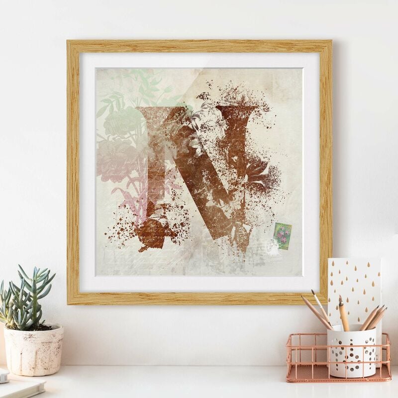 

Póster enmarcado - Vintage oro alfabeto lettera N Dimensión LxA: 30cm x 30cm, Marco: Roble