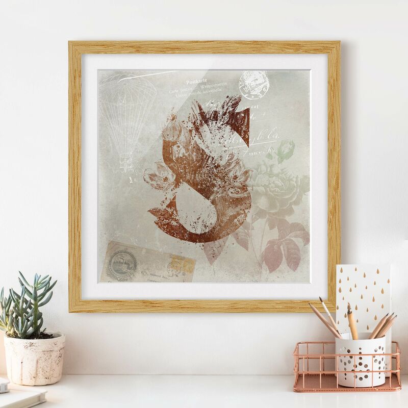 

Póster enmarcado - Vintage oro Alfabeto Lettera S Dimensión LxA: 20cm x 20cm, Marco: Roble