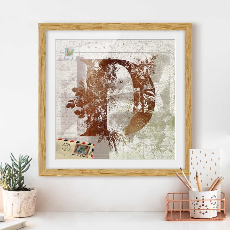 

Póster enmarcado - Vintage oro Alfabeto Lettera D Dimensión LxA: 30cm x 30cm, Marco: Roble
