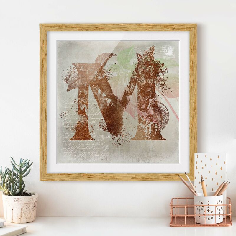 

Póster enmarcado - Vintage oro Alfabeto Lettera M Dimensión LxA: 50cm x 50cm, Marco: Roble
