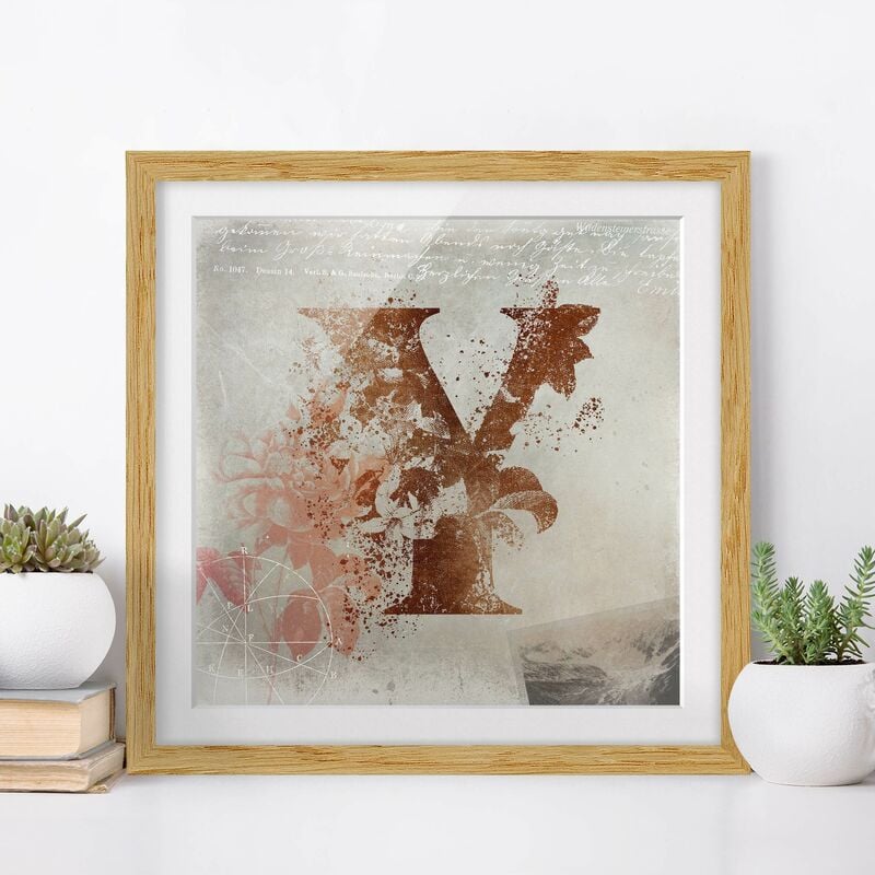 

Póster enmarcado - Vintage oro Alfabeto Lettera Y Dimensión LxA: 20cm x 20cm, Marco: Roble
