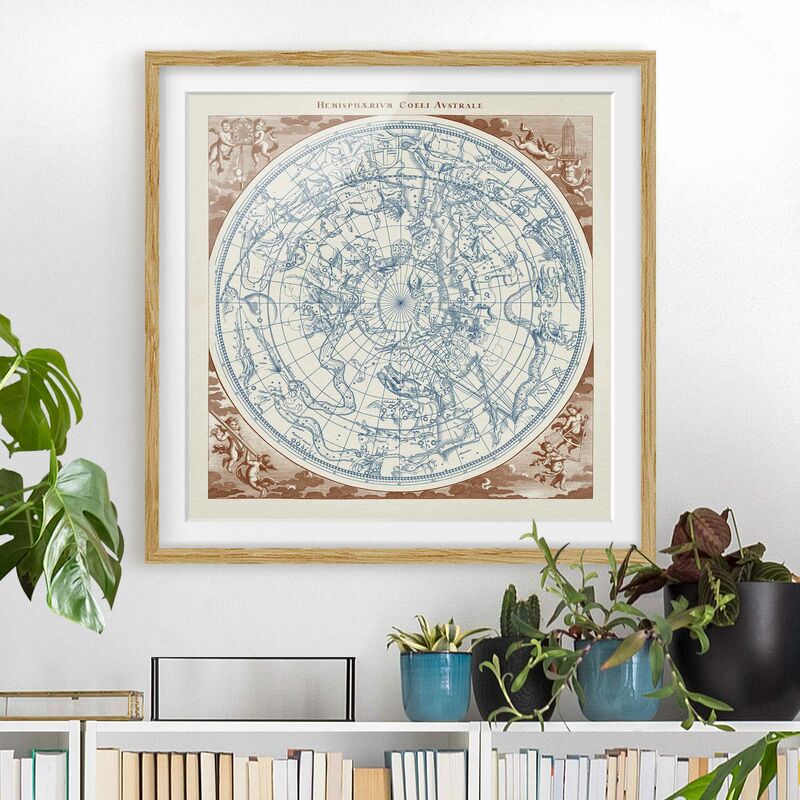 

Póster enmarcado - Vintage Mappa Stellare Southern Hemissphere Dimensión LxA: 30cm x 30cm, Marco: Roble