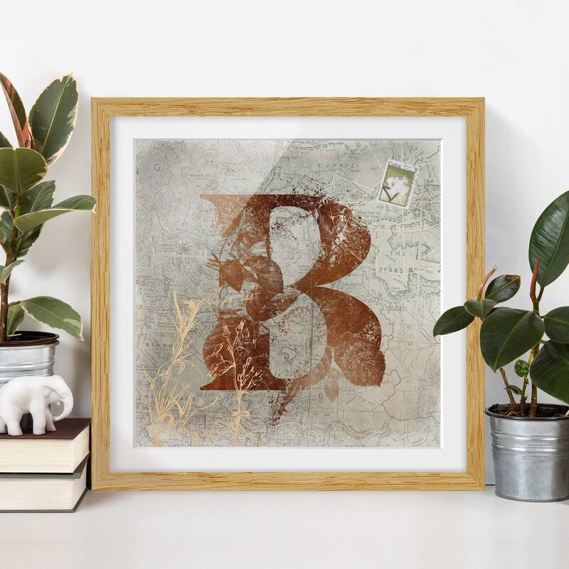 

Póster enmarcado - Vintage oro Alfabeto Lettera B Dimensión LxA: 20cm x 20cm, Marco: Roble