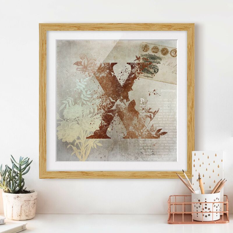

Póster enmarcado - Vintage oro alfabeto Lettera X Dimensión LxA: 30cm x 30cm, Marco: Roble