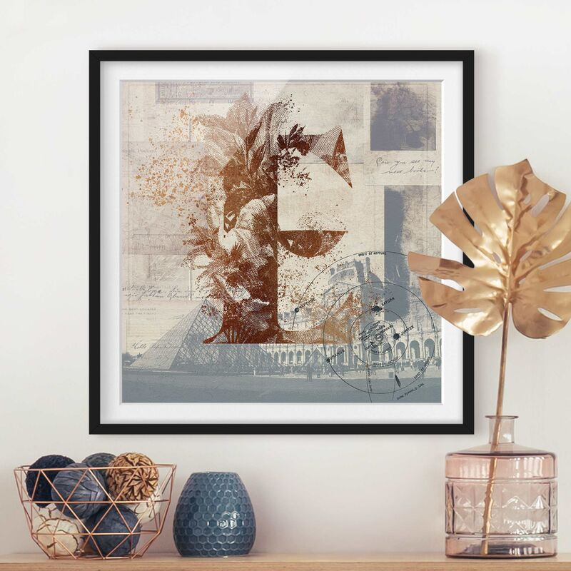 

Póster enmarcado - Vintage oro alfabeto Lettera E Dimensión LxA: 20cm x 20cm, Marco: Negro