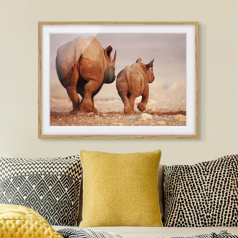 

Póster enmarcado - Wandering Rhinos Dimensión LxA: 40cm x 55cm, Marco: Roble
