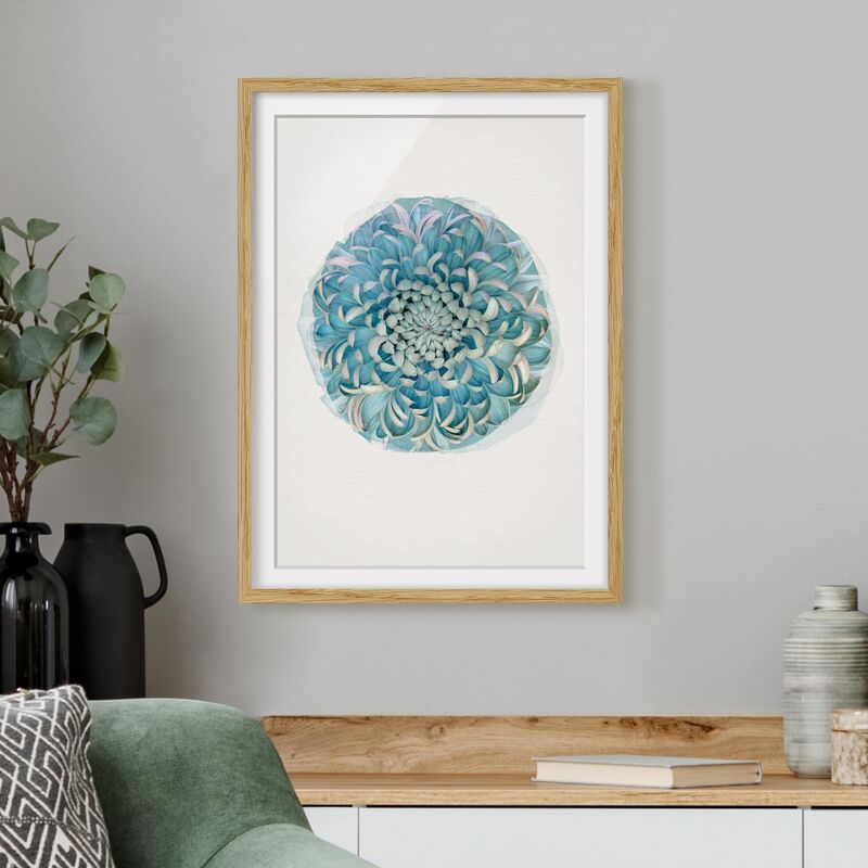 

Póster enmarcado - Acquarelli - blu Chrysanthemum Dimensión LxA: 100cm x 70cm, Marco: Roble