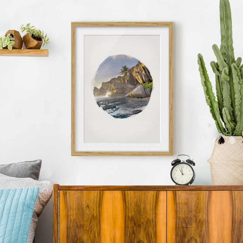 

Póster enmarcado - Acquarelli - Tramonto Sulla Islanda Paradise Dimensión LxA: 70cm x 50cm, Marco: Roble