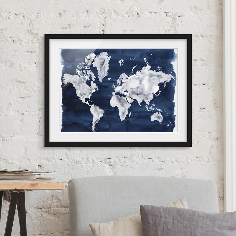 

Póster enmarcado - Water World Map Dark Dimensión LxA: 70cm x 100cm, Marco: Negro