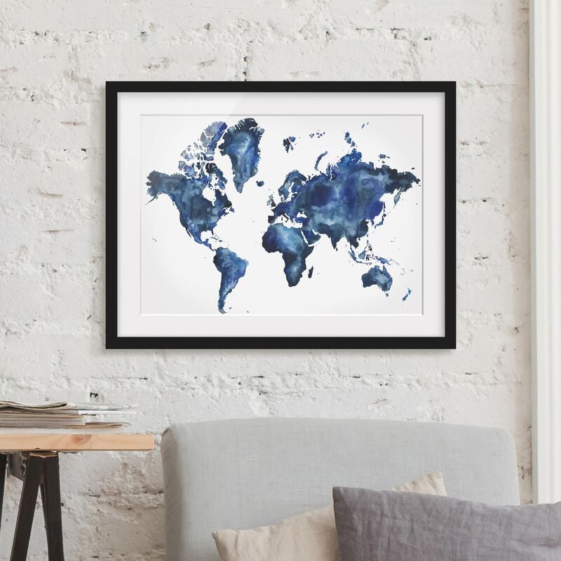 

Póster enmarcado - Water World Map Light Dimensión LxA: 40cm x 55cm, Marco: Negro