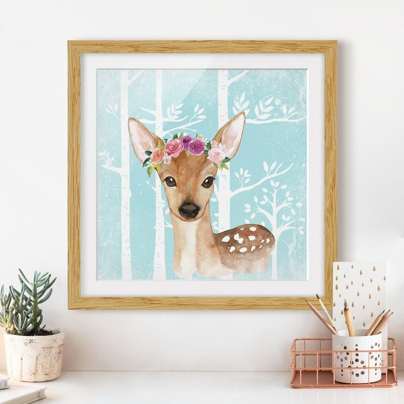 

Póster enmarcado - Acquerello Deer Turchese Dimensión LxA: 50cm x 50cm, Marco: Roble