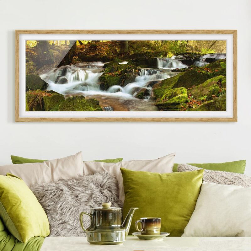 

Póster enmarcado - Cascata Bosco Autunnale Dimensión LxA: 40cm x 100cm, Marco: Roble