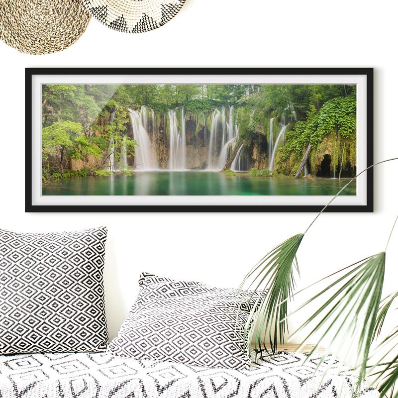 

Póster enmarcado - Cascata Laghi Di Plitvice Dimensión LxA: 40cm x 100cm, Marco: Negro