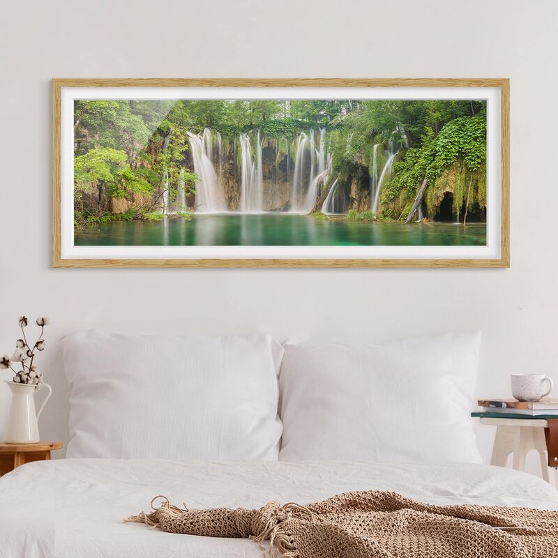 

Póster enmarcado - Cascata Laghi Di Plitvice Dimensión LxA: 50cm x 130cm, Marco: Roble