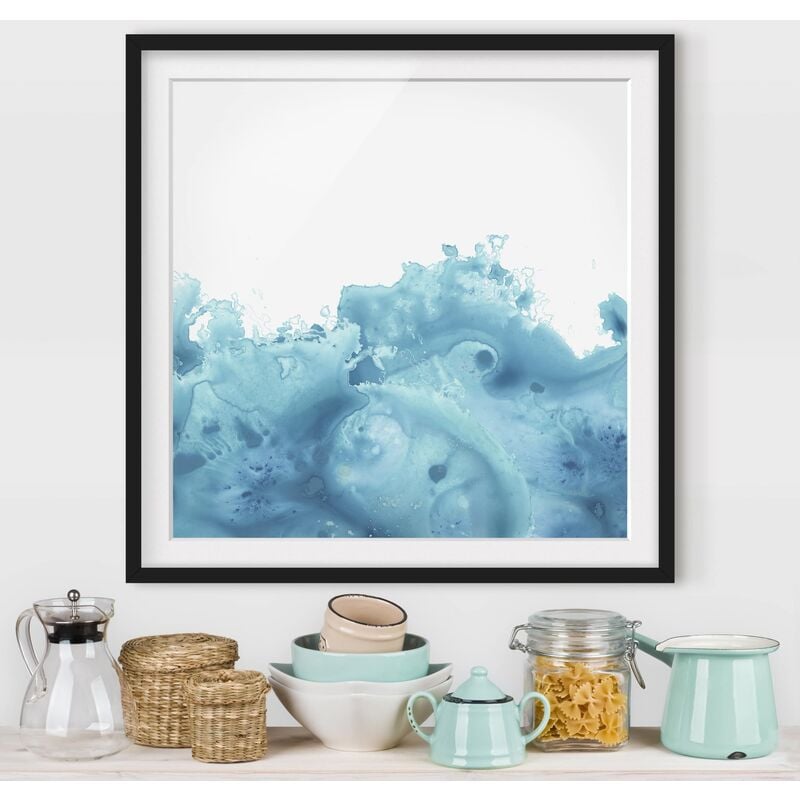

Póster enmarcado - Wave Watercolor Turquoise I Dimensión LxA: 30cm x 30cm, Marco: Negro