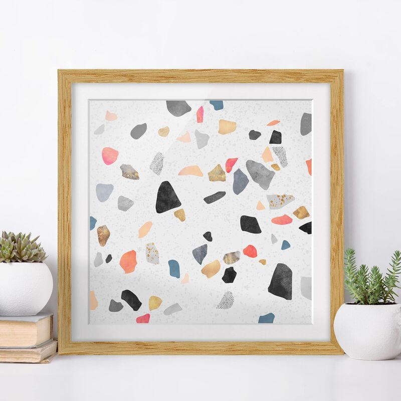 

Póster enmarcado - Bianco Terrazzo con pietre d'oro Dimensión LxA: 20cm x 20cm, Marco: Roble