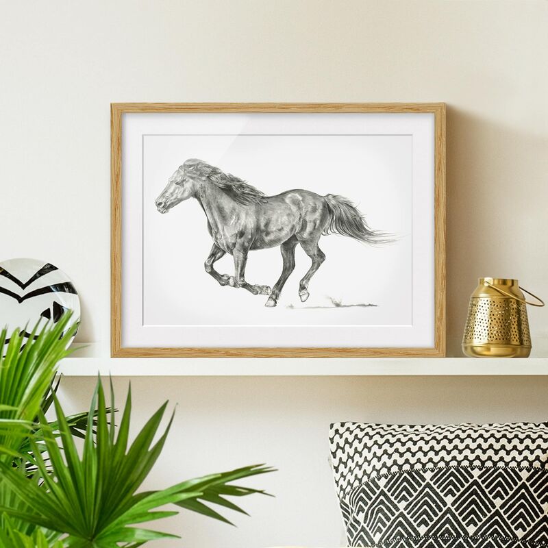 

Póster enmarcado - Wild Horse Trial - Mare Dimensión LxA: 70cm x 100cm, Marco: Roble