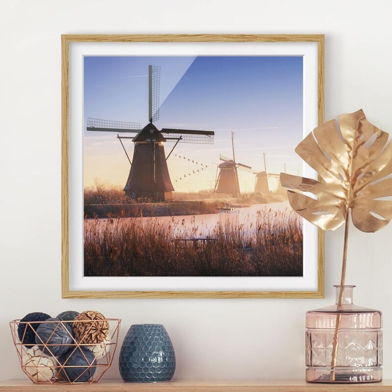 

Póster enmarcado - Windmills Of Kinderdijk Dimensión LxA: 30cm x 30cm, Marco: Roble